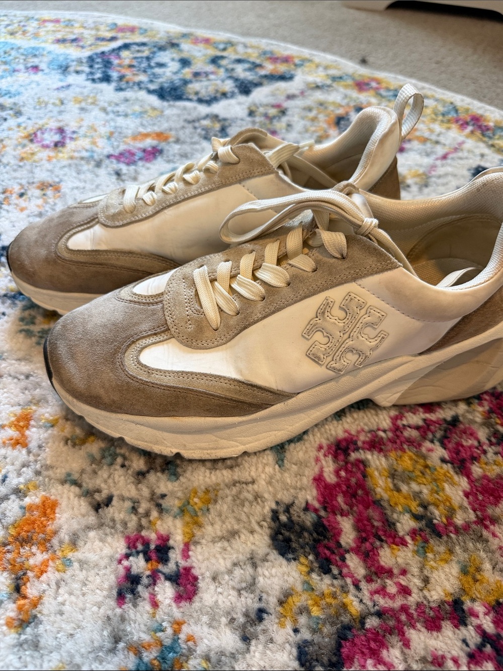 Tory Burch Beige and White Men's Chunky Runner Sneakers